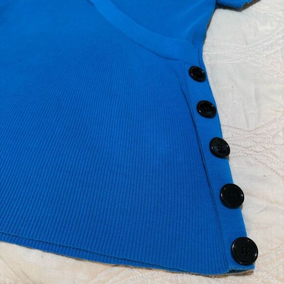 Cable & Gauge Ribbed Vibrant Blue V-Neck Button Shirt L - Picture 2 of 4